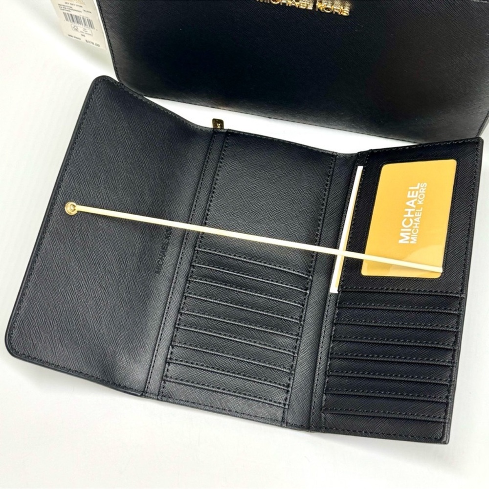 Michael Kors Jet Set Large Logo Crossbody Bag & Matching Trifold Wallet Black - Picture 10 of 11